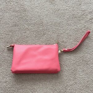 Elegant Bright Pink Wristlet/Crossbody Clutch with Gold Accents